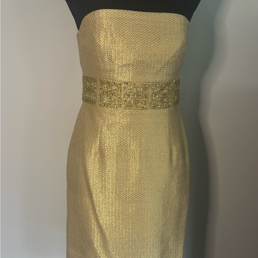 Notte By Marchesa lame tweed strapless formal dress